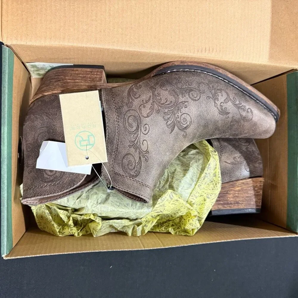 New Roper Ava Brown Snip Toe Ankle Western Cowboy Boots 11